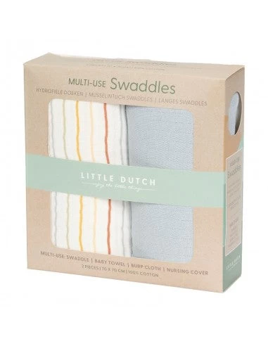 Little Dutch Swaddles 70 X 70 Sunny Stripes/Pure Soft Blue 5 Little Dutch Swaddles 70 X 70 Sunny Stripes/Pure Soft Blue - Image 3